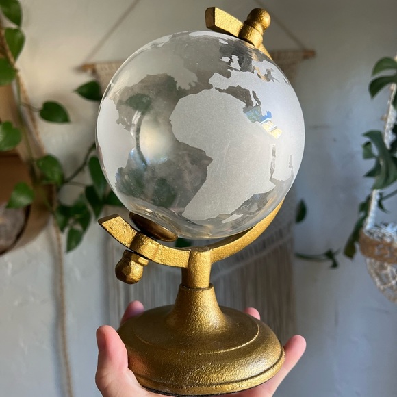 8” Frosted Glass & Gold Decorative Globe | Modern Desk Decor | Made in India - Picture 1 of 6